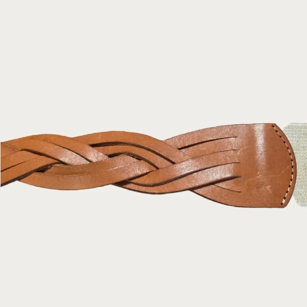 Vintage Saddle Brown Woven Leather Belt  Up To 29